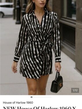 House of Harlow 1960 X Revolve Long Sleeve Satin Wrap Shirt Dress